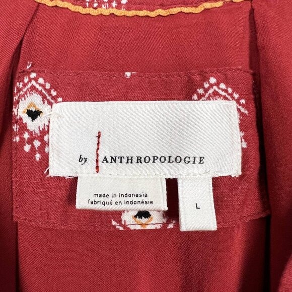 Anthropologie Felipa tiered midi dress red geometric print prairie cottagecore L - Picture 8 of 10